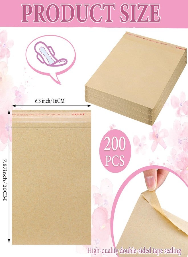 Dunzoom 200 Pcs Large Sanitary Napkin Disposal Bags Feminine Hygiene Disposal Bags 7.87 x 6.3 Inch Bulk Disposable Kraft Tampons Bags for Feminine Products with Self Adhesive for Women Girls - Image 2